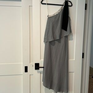 Halston Heritage striped one shoulder dress